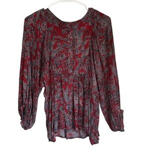 Lucky Brand Paisley Balloon Sleeve Blouse Size XS